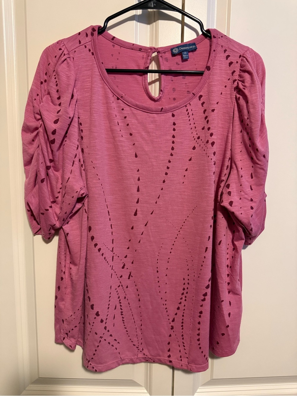 Democracy Rose Pink Puff Sleeve Cutout Top